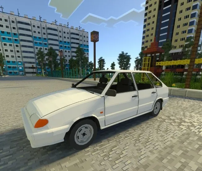 White VAZ-2114 car on a city street