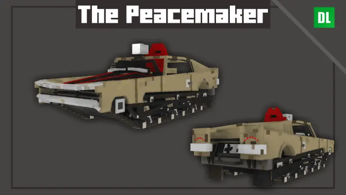 Blocky wasteland car with tracks and rust.