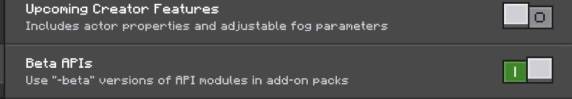 Beta APIs toggle enabled in settings menu