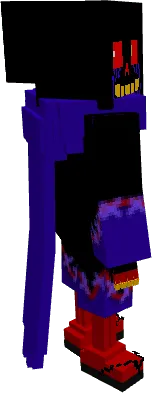 Blocky, dark blue and red alternate Sans character