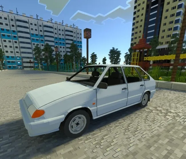 White VAZ-2114 car on a city street.