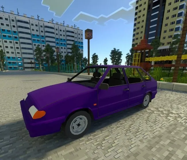 Purple VAZ-2114 car on city street.