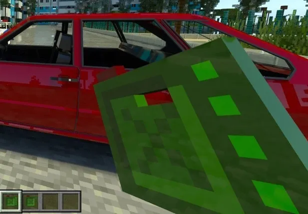 Red VAZ-2114 car with pixelated interface