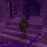 Player approaches boss in purple-lit ruins