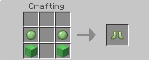 Crafting recipe for slime boots shown.