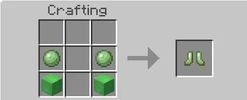 Crafting recipe for slime boots shown.
