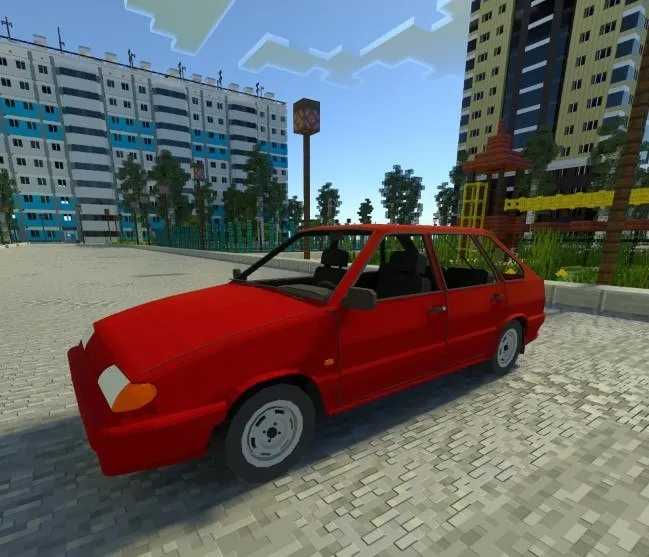 Red VAZ-2114 car model in block city