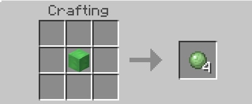 Slime block crafting into four slimeballs