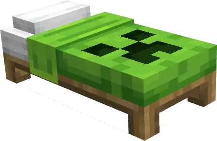 Green bed with pixelated creature face
