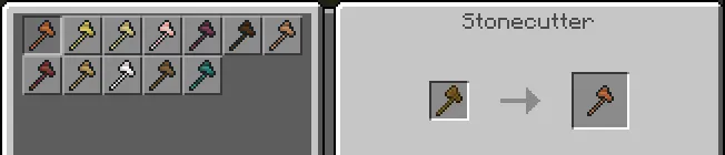 Twelve wooden axes and a stonecutter recipe.