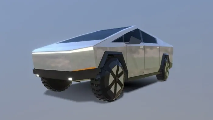 Futuristic silver Cybertruck mod vehicle