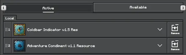Active resource packs with Coldbar mod enabled