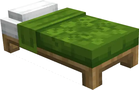 3D pixel-style bed with green blanket