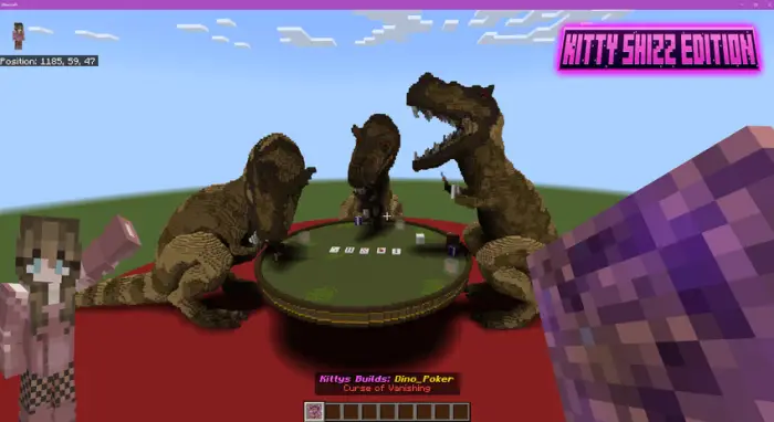 Dinosaurs playing poker at a round table.
