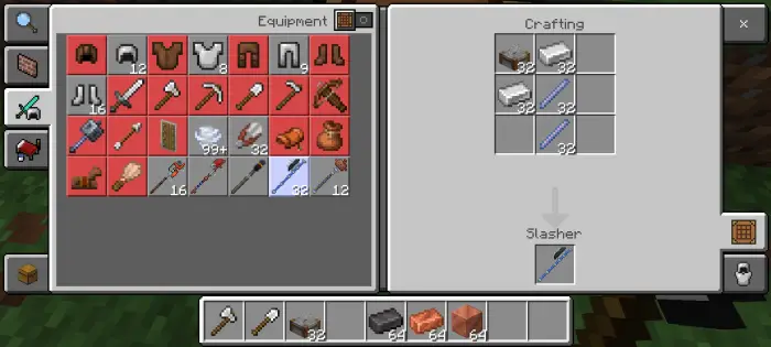 Inventory and weapon crafting screen