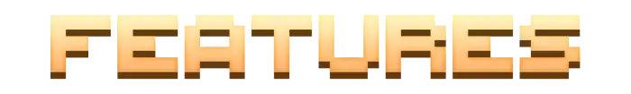 Alt text Blocky gold FEATURES header text