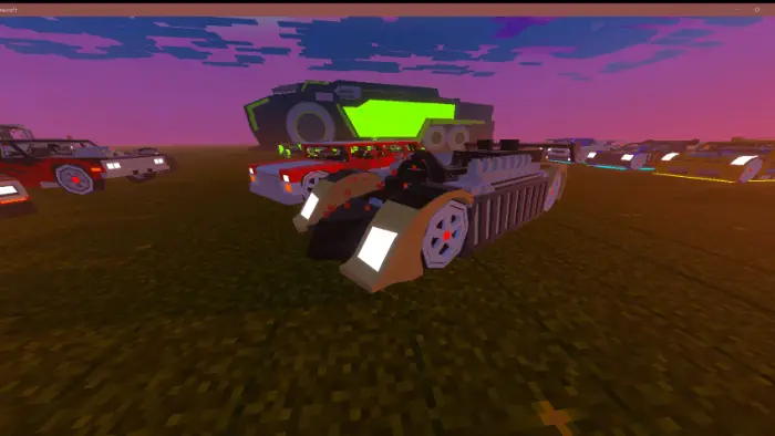 Blocky Hot Wheels cars at sunset