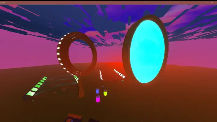 Glowing portal and racetrack at sunset