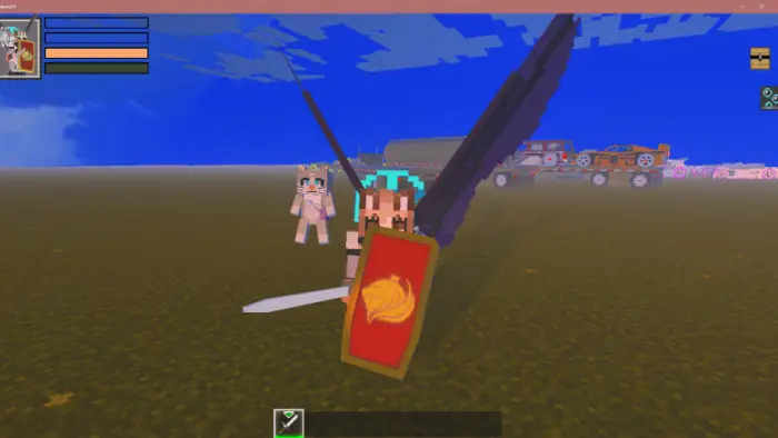 Player holds ReZero sword and shield