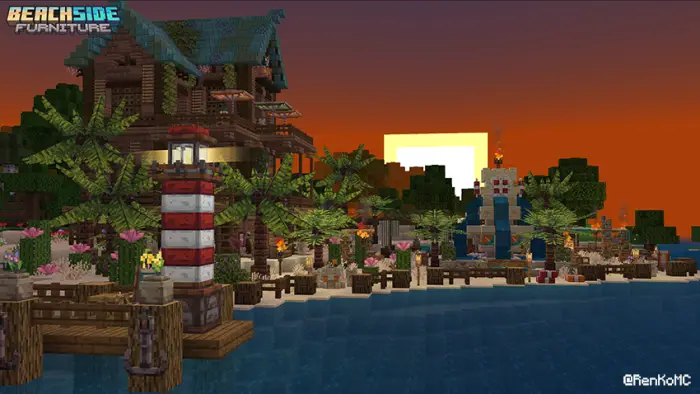 Tropical beachside decor at sunset