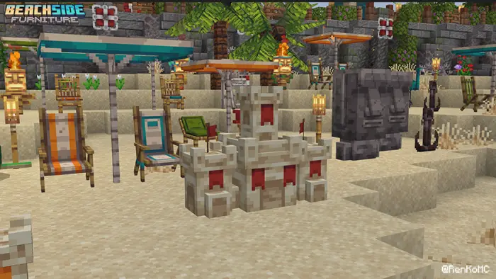 Beach chairs and sandcastle on a sunny beach