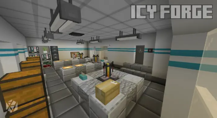 Laboratory room with equipment and chests