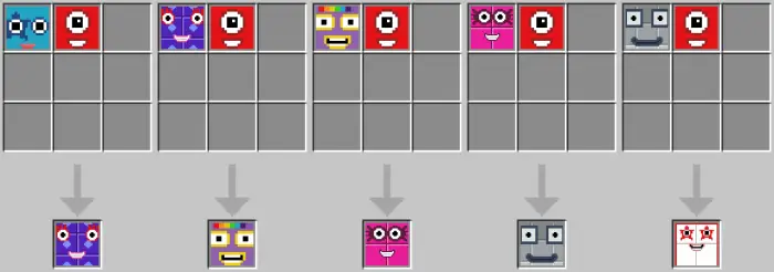 Numberblock character crafting recipes shown.