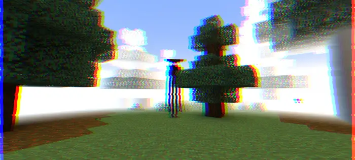 Glitchy tall creature in a pixelated forest