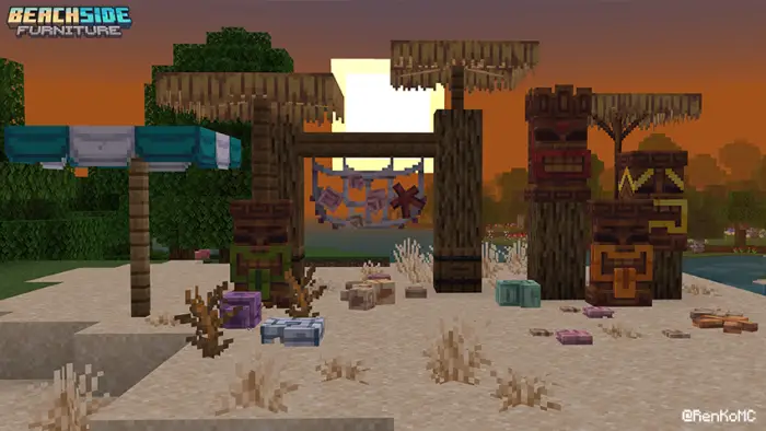 Tropical beach furniture and tiki decor