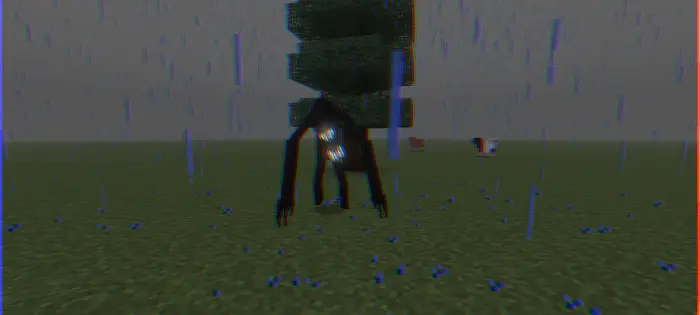 Creepy creature with glowing eyes in rain