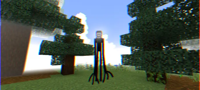 Tall, glitchy horror creature in forest