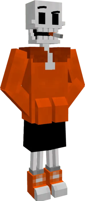 Blocky skeleton character in orange hoodie