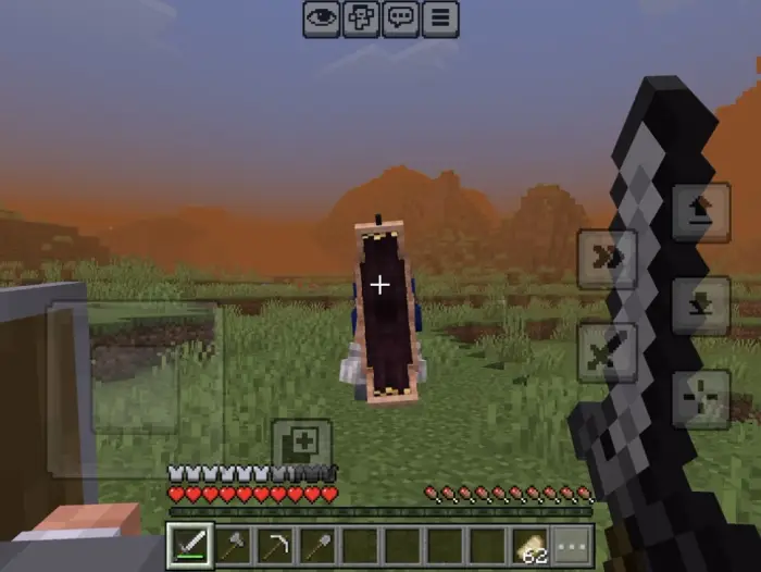 Player faces creepy boss at sunset.