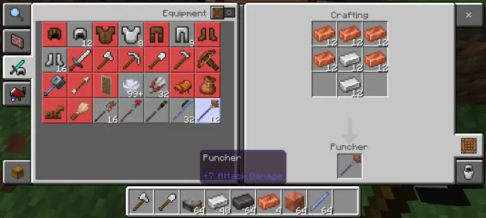 New weapon crafting recipe and inventory