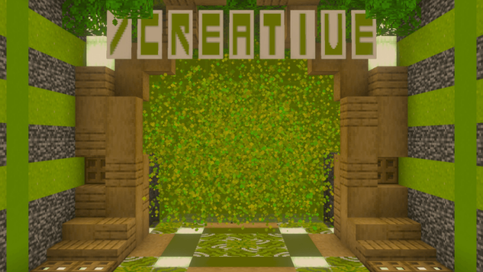 Creative mode entrance with green decor