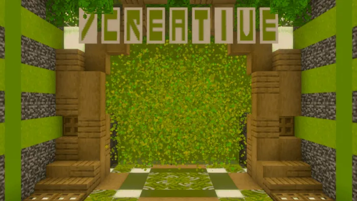 Creative mode entrance with green decor