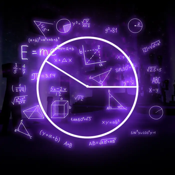 Glowing math formulas over a purple landscape