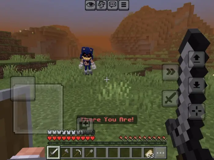 Evil blue character confronts player at dusk