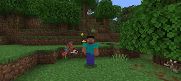 Character with new weapons in a forest