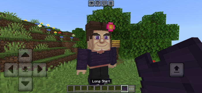 Grotesque Steve character with dark shirt