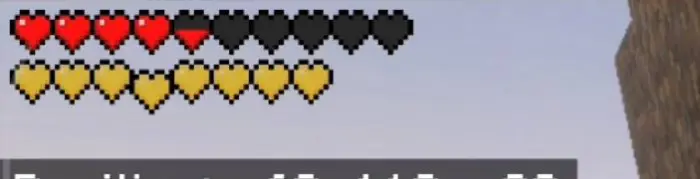 Red and gold pixel heart icons, half filled