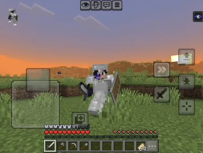 Armored player at sunset with custom HUD.
