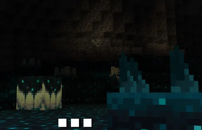 Dark cave biome with glowing blue blocks