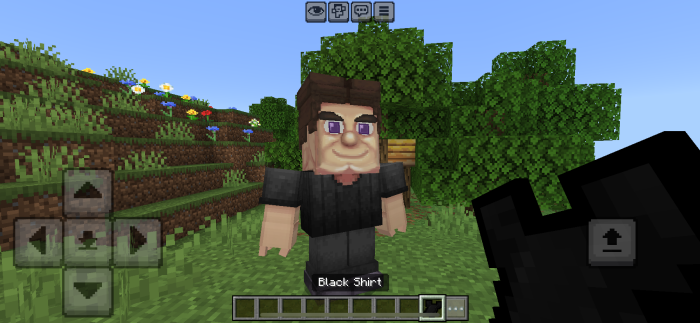 Grotesque Steve character with black shirt