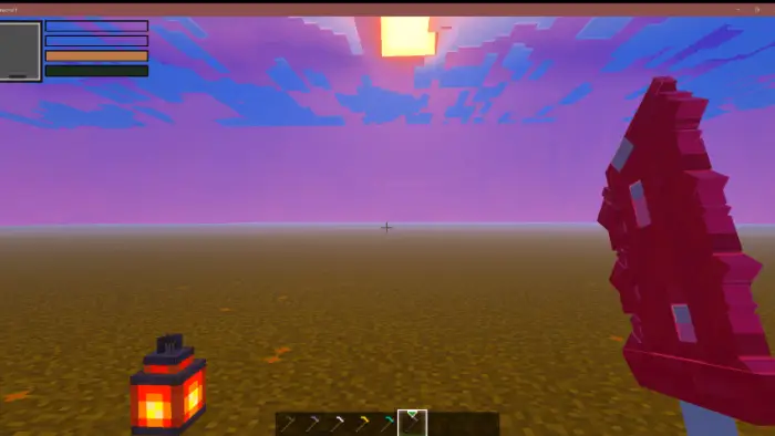 Sweet-themed sword and lantern at sunset