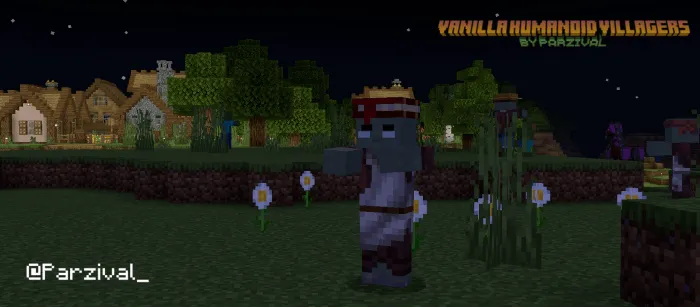 Humanoid villager at night in a village