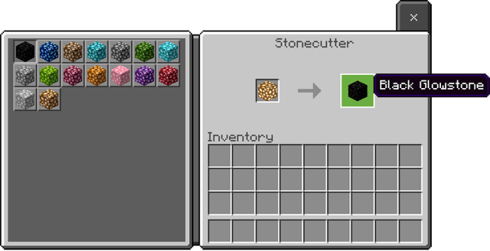 Sixteen colorful glowstone blocks in menu