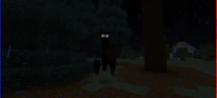 Shadowy creature with glowing eyes in forest