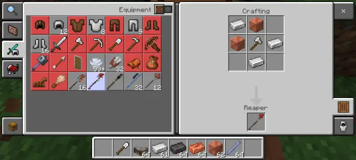 Crafting menu showing recipe for Reaper weapon