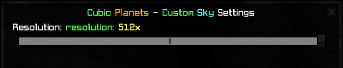 Settings menu with 512x resolution slider